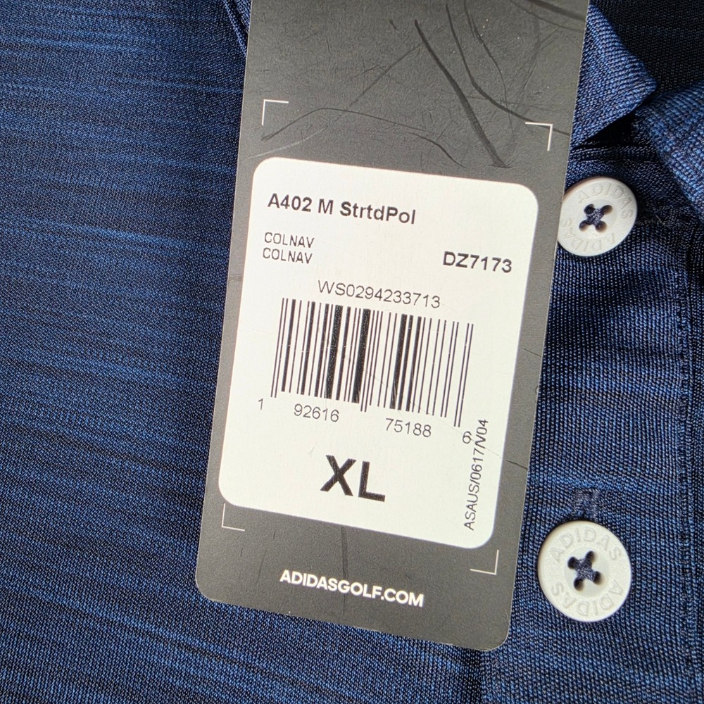 Adidas Polo Shirt Mens XL Navy Striated Golf w/Logo DZ7173 NWT - Picture 6 of 10